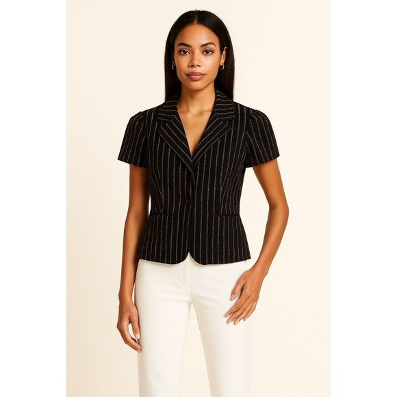 White House Black Market | Pinstripe Short Sleeve Blazer Size 14 | EUC - Picture 1 of 10